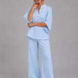 Ensemble deux pièces femme en lin, pantalon large