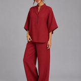 Ensemble deux pièces femme en lin, pantalon large
