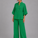 Ensemble deux pièces femme en lin, pantalon large