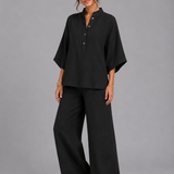 Ensemble deux pièces femme en lin, pantalon large