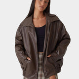 Manteau Oversize En Cuir Marron Femme