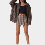 Manteau Oversize En Cuir Marron Femme
