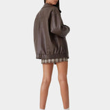 Manteau Oversize En Cuir Marron Femme