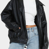 Manteau Oversize En Cuir Marron Femme