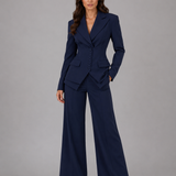 Tailleur deux pièces femme blazer cintré et pantalon large