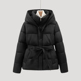 Doudoune femme à capuche ceinturée zippée