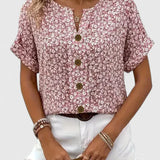 Blouse Fleurie Boutonnée à Manches Courtes