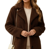 Manteau Teddy Long Boutonné Texture Douce Élégance Hiver