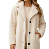 Manteau Teddy Long Boutonné Texture Douce Élégance Hiver