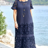 Kalina | Robe maxi en dentelle bleu marine