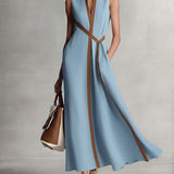 Robe Portefeuille Longue En Lin Bleue Marine Femme
