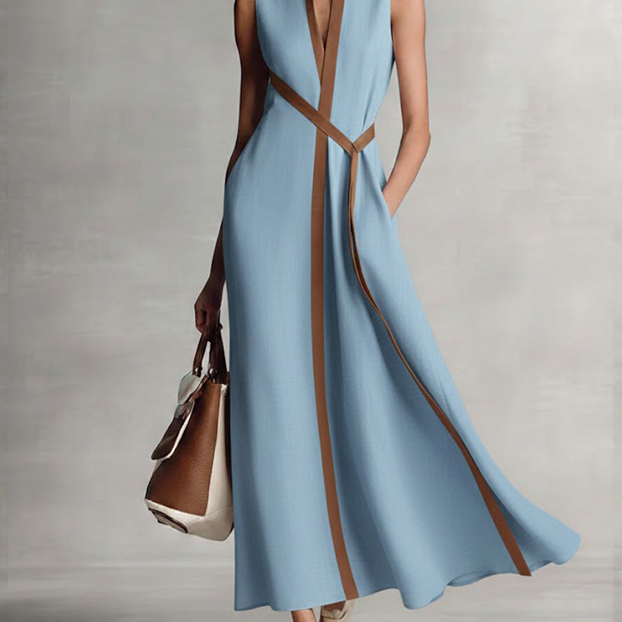 Robe Portefeuille Longue En Lin Bleue Marine Femme