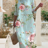 Robe Midi Femme Fleurie à Manches Courtes
