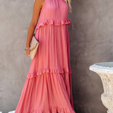 Robe Longue Femme Sans Manches à Volants