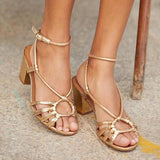 Sandales Femme Talon Carré Dorées – Chaussures Élégantes Été