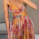 Robe Longue Femme Plissée à Imprimé Multicolore