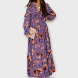 Robe Longue Fleurie à Manches Courtes