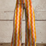Pantalon Large Imprimé à Rayures Géométriques