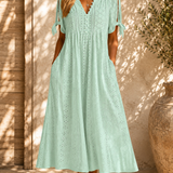 Robe Midi Brodée Aérée Confort Élégance Quotidienne