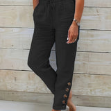 Pantalon Décontracté à Taille Élastiquée et Poches