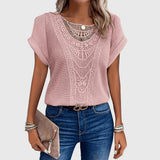 Blouse en Maille Ajourée à Manches Courtes