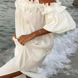 Robe de Plage Maxi Épaules Dénudées Volants Bohème