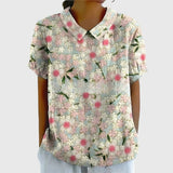 Blouse Fleurie à Col V et Manches Courtes