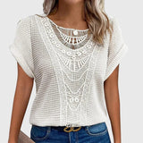 Blouse en Maille Ajourée à Manches Courtes