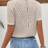 T Shirt Dentelle Col V Maille Ajourée Élégance Été