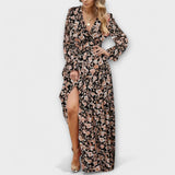 Robe Longue Fleurie à Manches Courtes