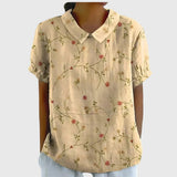 Blouse Fleurie à Col V et Manches Courtes