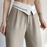 Pantalon Large Taille Haute Ceinture Croisée Élégant