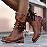 Bottines Femme Lacets Vintage – Bottes Élégantes Casual