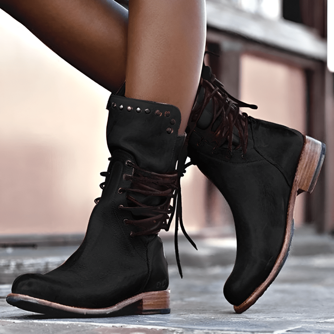 Bottines Femme Lacets Vintage – Bottes Élégantes Casual