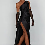 Robe Longue Satinée Asymétrique à Fente