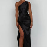 Robe Longue Satinée Asymétrique à Fente