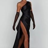 Robe Longue Satinée Asymétrique à Fente
