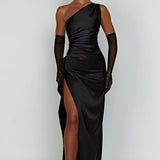 Robe Longue Satinée Asymétrique à Fente