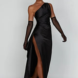 Robe Longue Satinée Asymétrique à Fente
