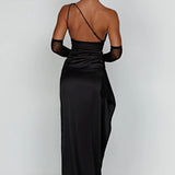 Robe Longue Satinée Asymétrique à Fente