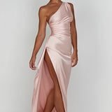 Robe Longue Satinée Asymétrique à Fente