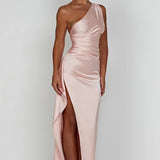 Robe Longue Satinée Asymétrique à Fente