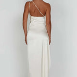 Robe Longue Satinée Asymétrique à Fente