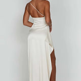 Robe Longue Satinée Asymétrique à Fente