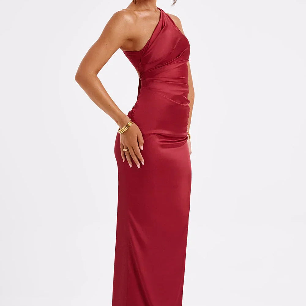 Robe Maxi Une Épaule Satinée Dos Nu Élégance