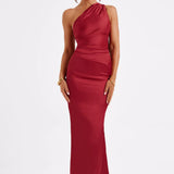 Robe Maxi Une Épaule Satinée Dos Nu Élégance