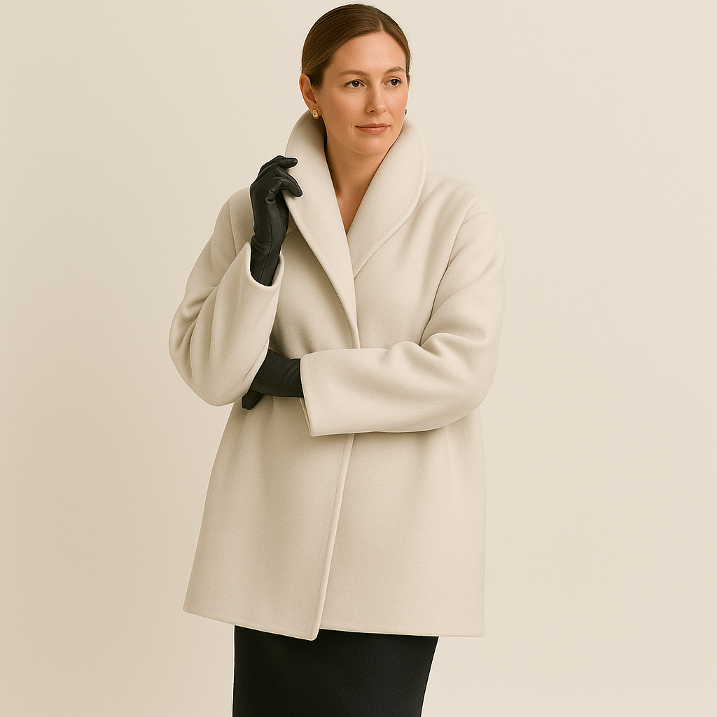 Manteau Court Laine Col Large Coupe Élégante Moderne