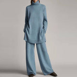 Ensemble Femme Pull Col Roulé et Pantalon Large Confort