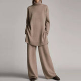 Ensemble Femme Pull Col Roulé et Pantalon Large Confort