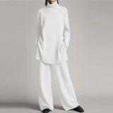 Ensemble Femme Pull Col Roulé et Pantalon Large Confort